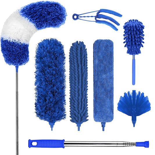 Clnez Microfibre Duster for high Ceilings, Duster for Cleaning Fan Cobweb, 100" Telescopic Extension Pole kit, Reusable Duster, Washable Lightweight Duster for Ceiling Fan webs, Blinds