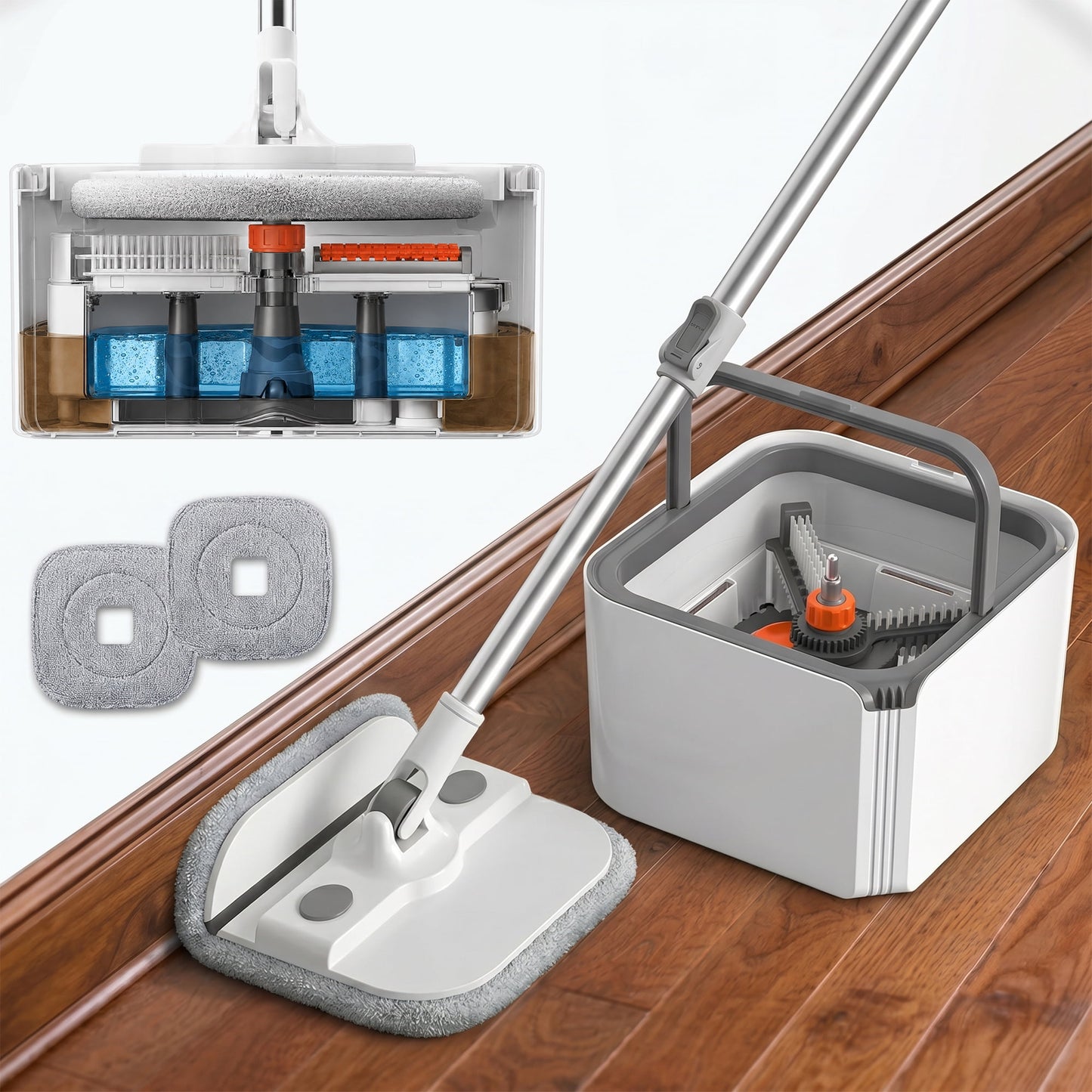 Mop and Bucket Set, Easy-to-use Spin Mop with Separate Dirty Water System, Deep-Cleaning Mops for Floors, Versatile Mops for Walls