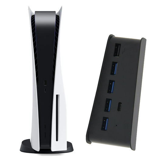 Ortz PS5 USB Hub, PS5 Accessories USB Expansion Adapter with 4 USB 2.0 Hubs, 1 USB Charging Port and Type C 3.1 Port, Support Highspeed Connection Plug and Play 5 in 1 Black