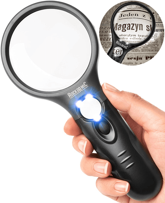 RockDaMic Professional Magnifying Glass with Light (3X / 45x) Large Lighted