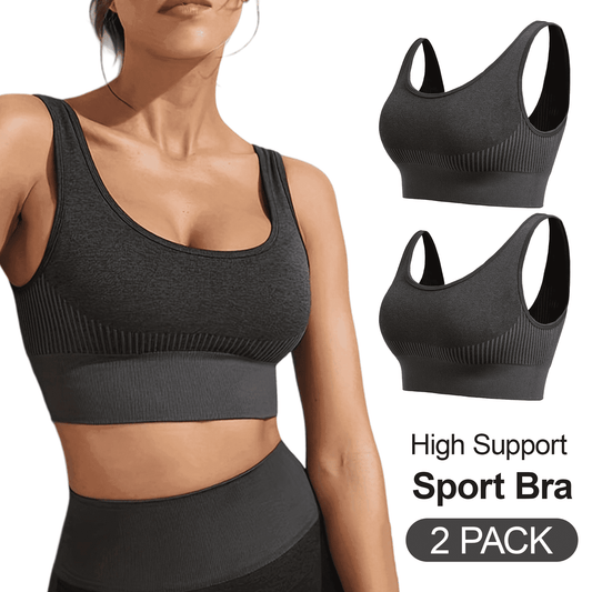 WQD 2 Pack Yoga Sports Bras for Women High Impact Padded Wirefree Seamless Support for Yoga Running Training Gym Workouts