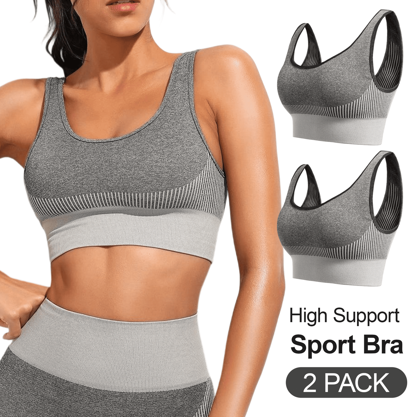 WQD 2 Pack Yoga Sports Bras for Women High Impact Padded Wirefree Seamless Support for Yoga Running Training Gym Workouts