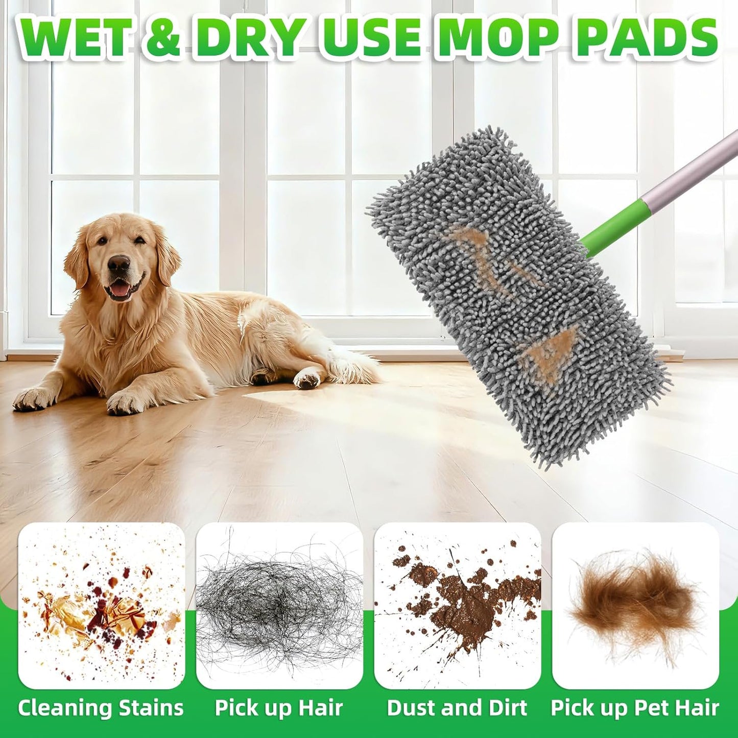 12 Pack Reusable Mop Pads Compatible with SwifferSweeper Mop, Wet and Dry Chenille Sweeping Cloths, Washable Pads Refill, Microfiber Pads for Multi-Surface/Hardwood Floor Cleaning (Gray, White)