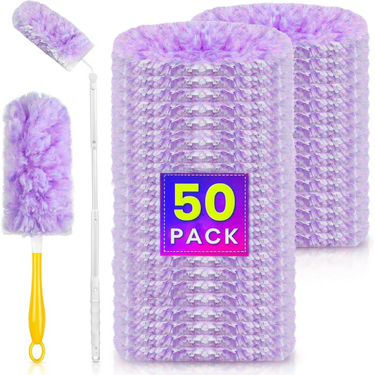 Clnez Duster Refills 360 for Swiffer 50 pcs & Handle & Extendable Handle*1 Disposable Feather Duster Multi Surface Refills(Purple)