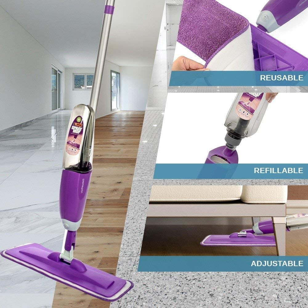 Clnez Floor Spray Mop  Included Refillable 700Ml Capacity Bottle and Reusable Machine Washable Microfiber Pad