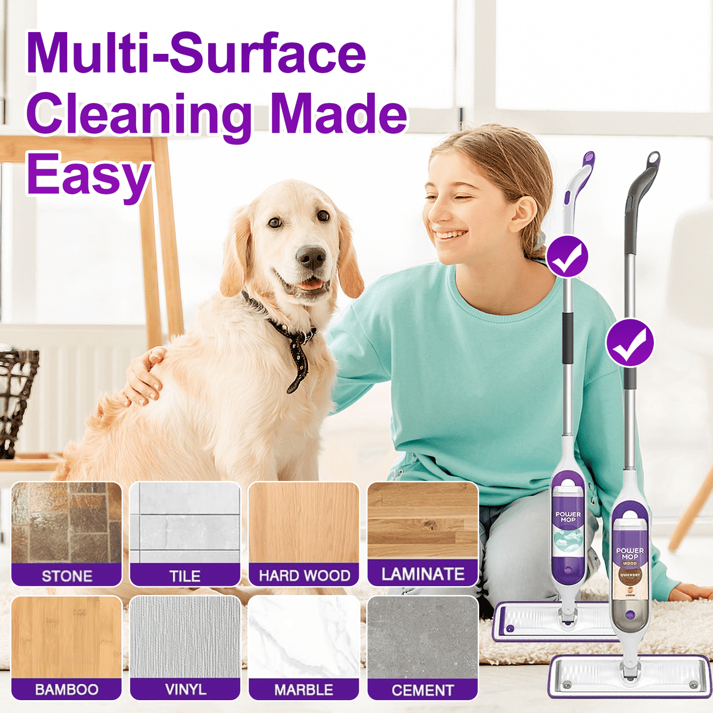 Clnez 6-Pack Reusable Microfiber Mop Pads for PowerMop – Machine Washable Wet Mop Refills for Hardwood Floors – Fits 13”–15” Spray Mops