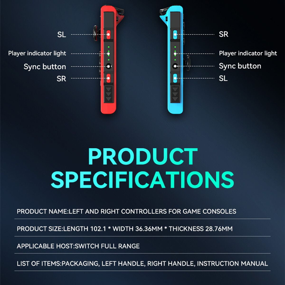 Colorfish Game Controller for Nintendo Switch With LED, Neon Red/Blue