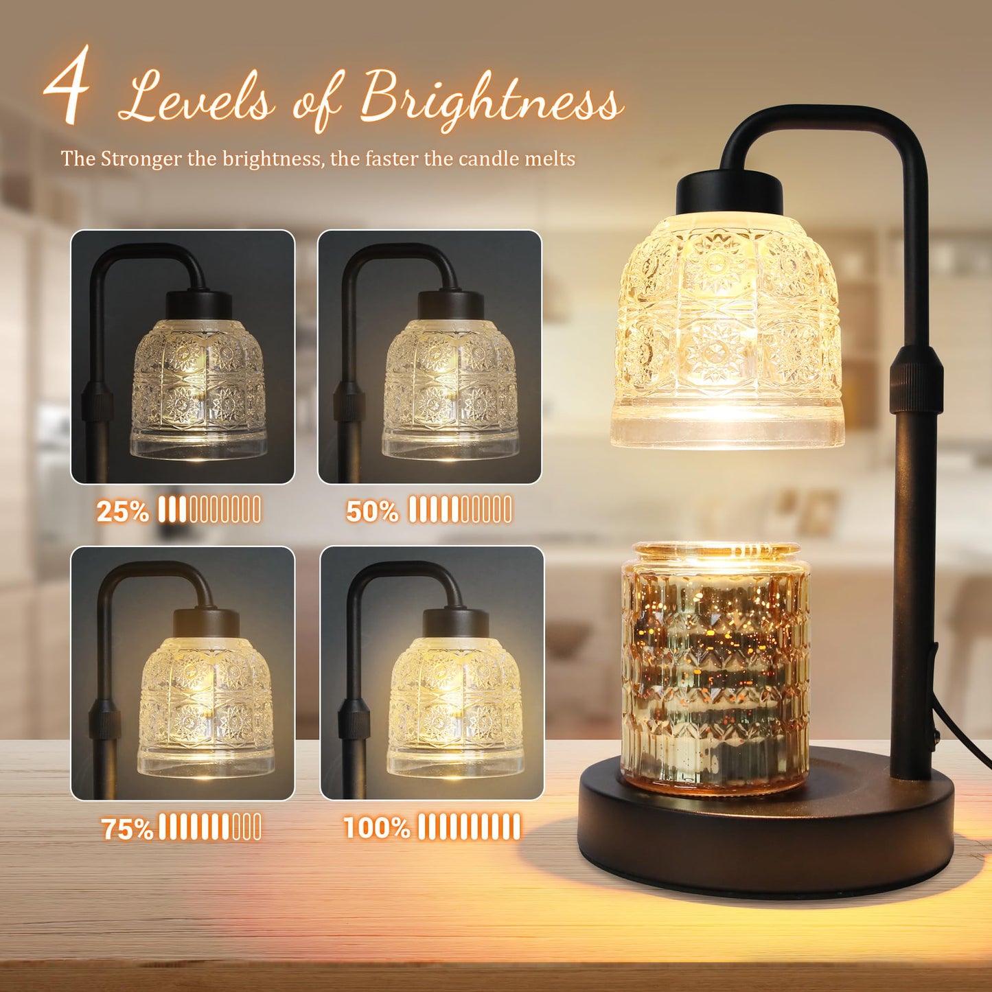 Candle Warmer Lamp with Timer, Dimmable Candle Warmer Lamp, Adjustable Height Candle Lamp, Electric Candle Lamp Warmer with 2 Bulbs, Present for Mom Mother's Day Christmas Home Decor - Black
