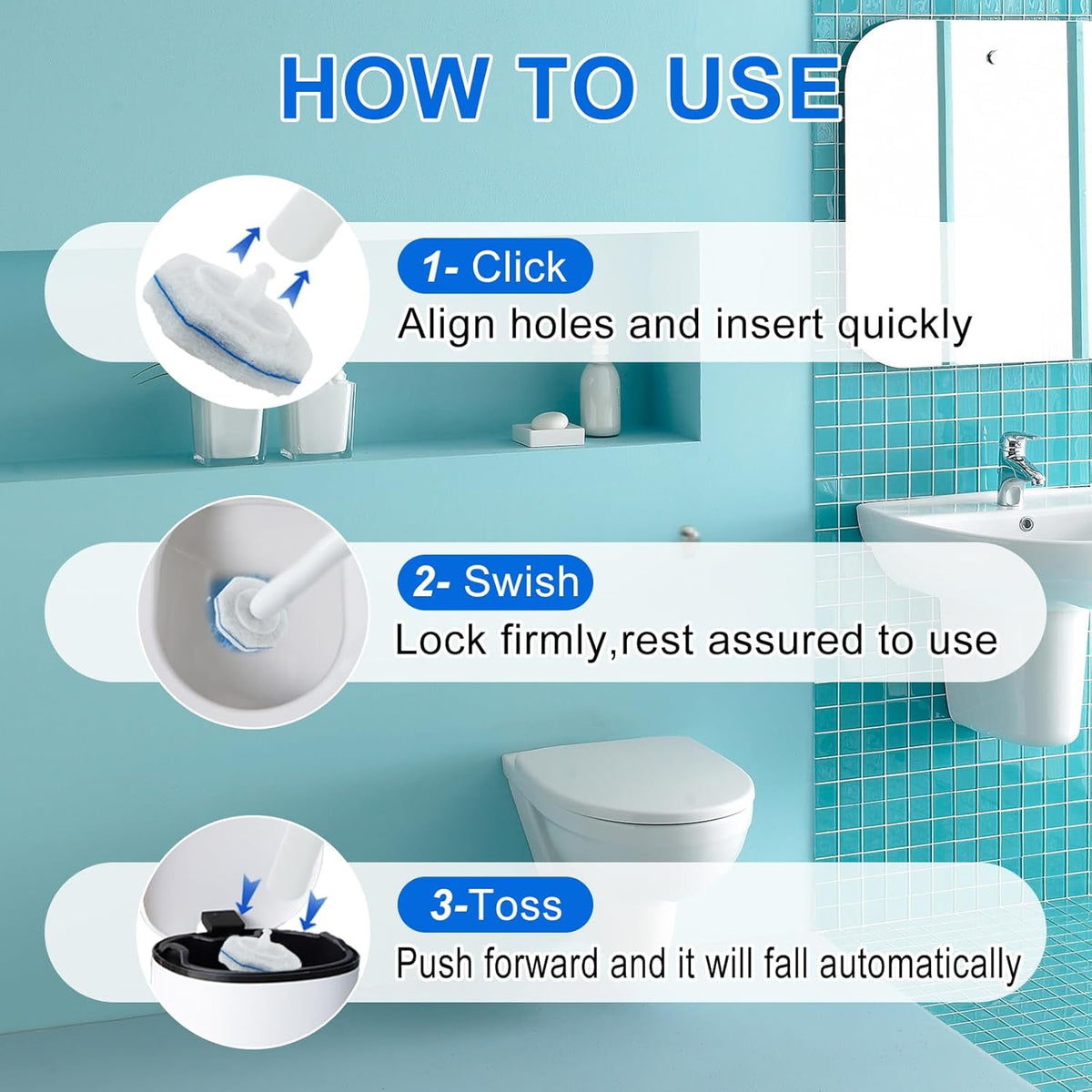 60 Pack Disposable Toilet Brush Refills Compatible with Clorox Toilet Wand, Upgraded Microfiber Cleaning Heads, 3-Layer Toilet Scrubber Pads for Deep Cleaning (Handle Not Included)