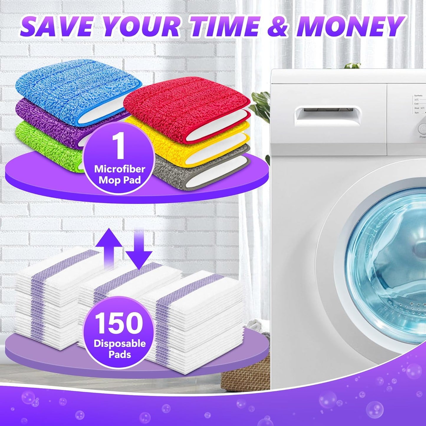 6-Pack Reusable Microfiber Mop Pads for PowerMop – Machine Washable Wet Mop Refills for Hardwood Floors – Fits 13”–15” Spray Mops