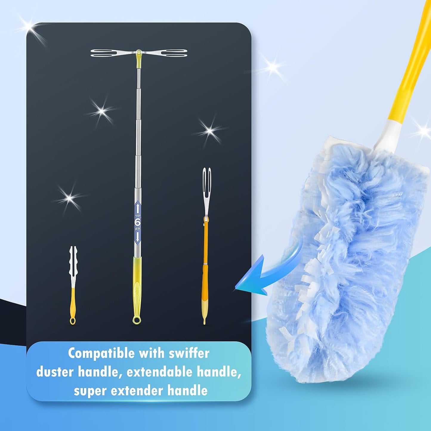 30 Count Heavy Duty Duster Compatible with Swiffer Duster, Disposable Microfiber Duster Refills with 1 Short Handle and 1 Extendable Handle