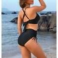 WQD Womens Bikini Set High Waisted 2 Piece Swimsuits Tummy Control Bathing Suits Crisscross Tie Back Push Up Bikinis Drawstring Swimwear