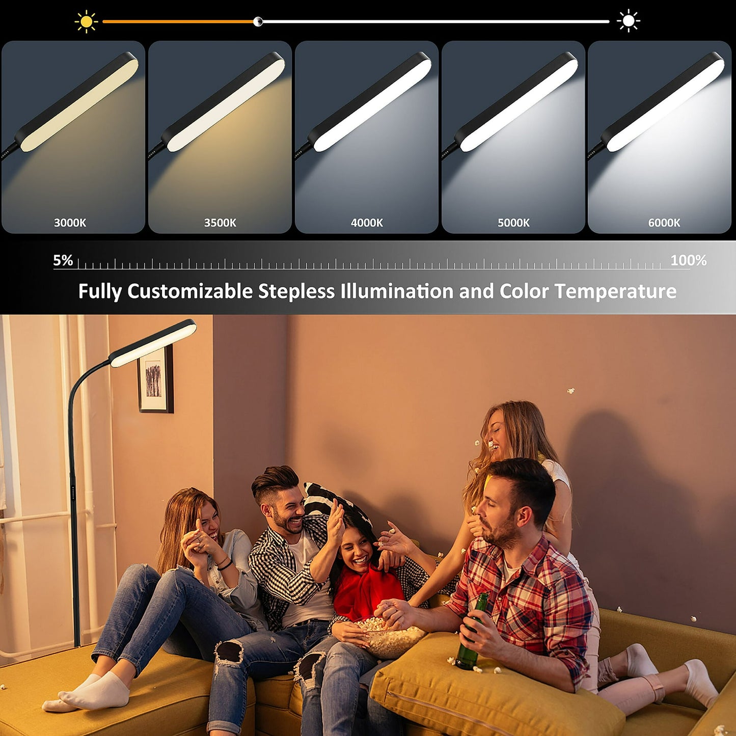 PAZZO Led Floor Lamp with 4 Color Temperature and Stepless Dimmer, Remote and Touch Control Floor Lamp, Adjustable Gooseneck Standing Lamp for Living Room