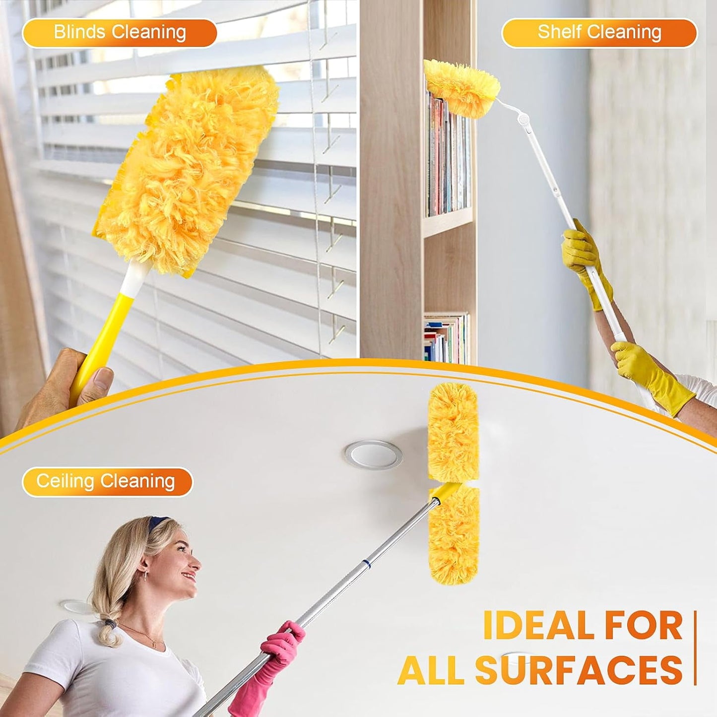 Clnez Duster Refills 360 for Swiffer 50 pcs & Handle & Extendable Handle*1 Disposable Feather Duster Multi Surface Refills
