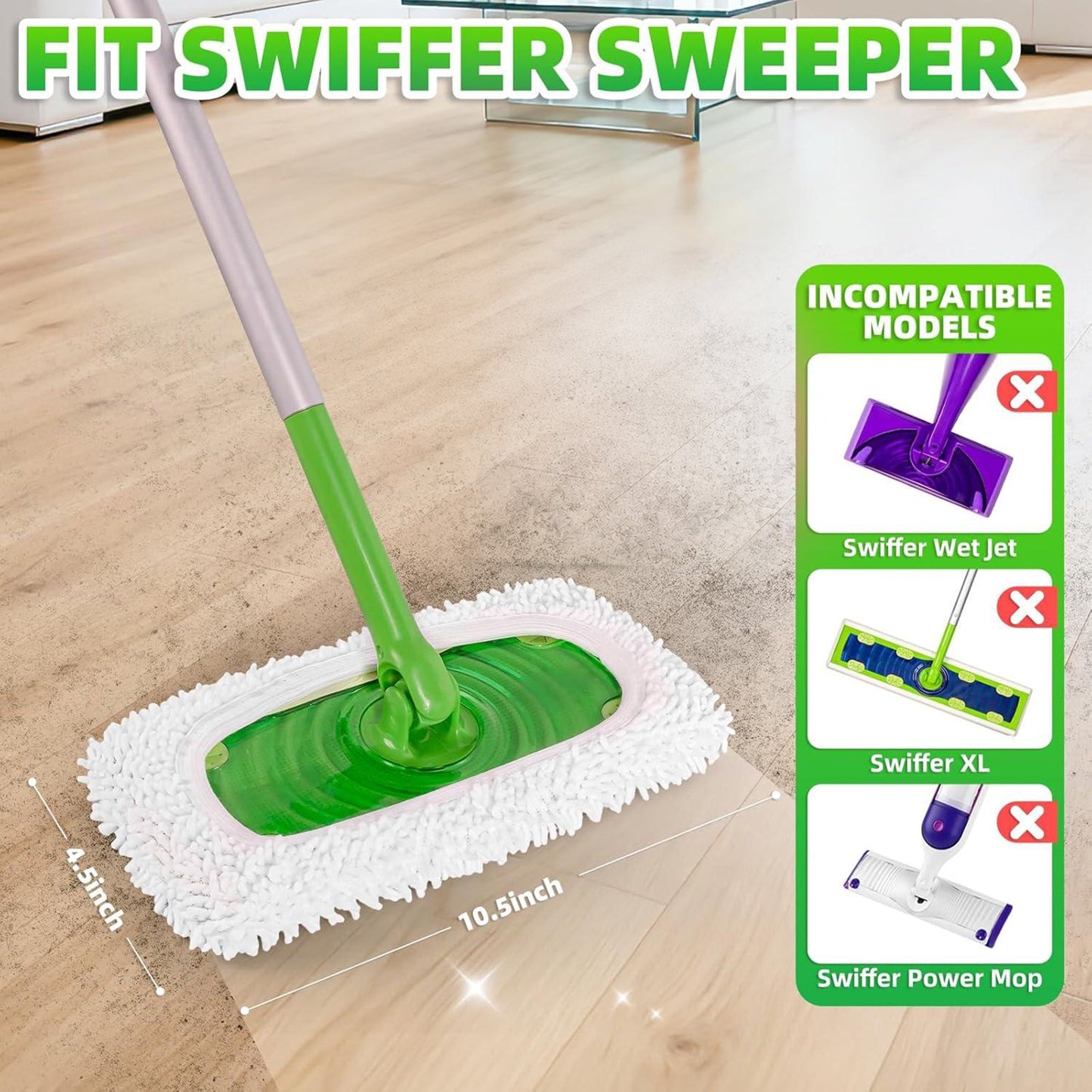 12 Pack Reusable Mop Pads Compatible with SwifferSweeper Mop, Wet and Dry Chenille Sweeping Cloths, Washable Pads Refill, Microfiber Pads for Multi-Surface/Hardwood Floor Cleaning (Gray, White)
