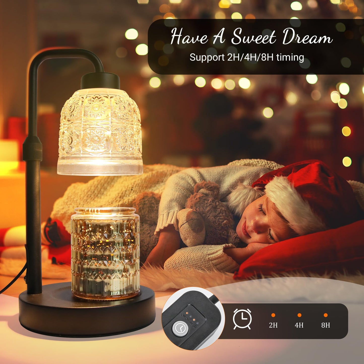Candle Warmer Lamp with Timer, Dimmable Candle Warmer Lamp, Adjustable Height Candle Lamp, Electric Candle Lamp Warmer with 2 Bulbs, Present for Mom Mother's Day Christmas Home Decor - Black