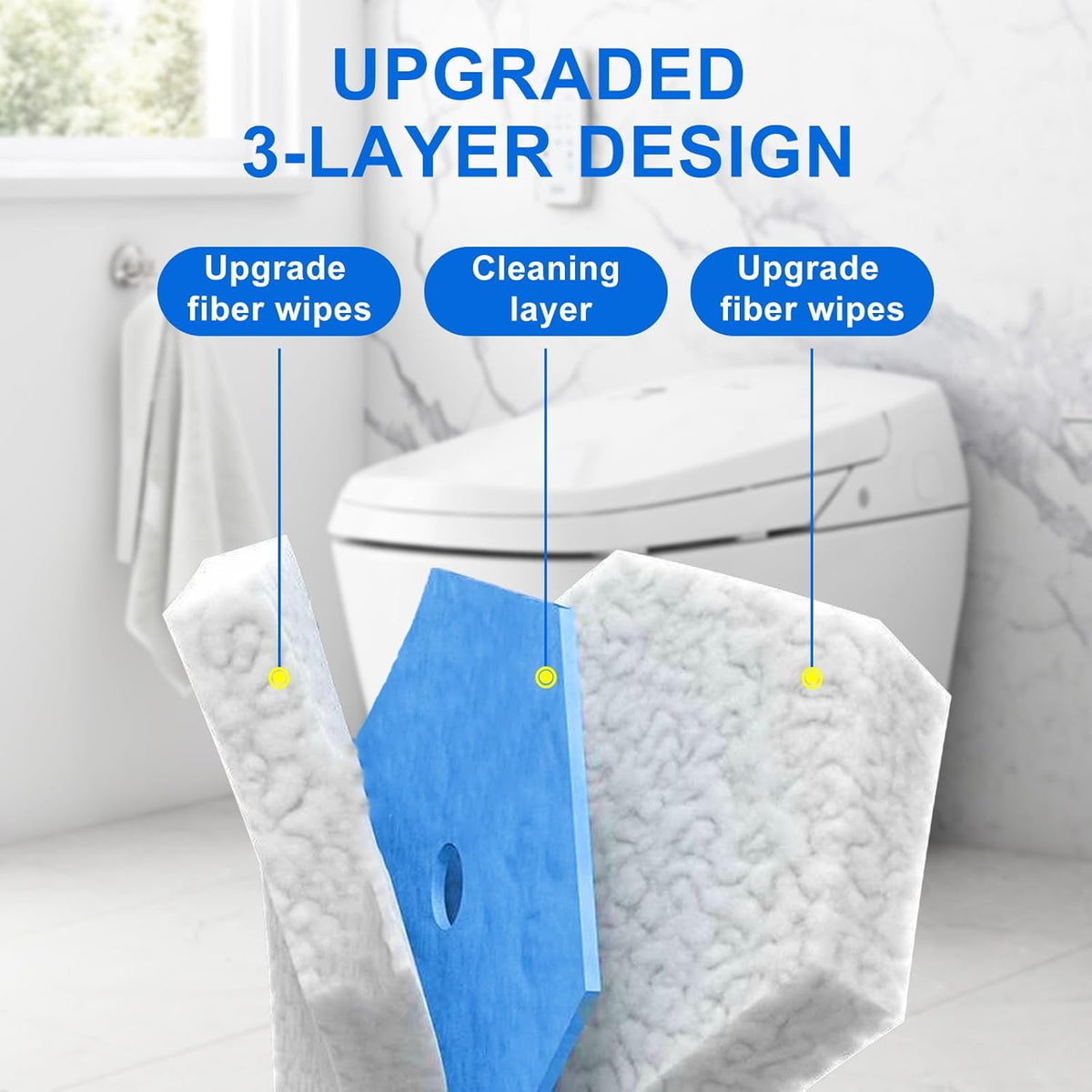 60 Pack Disposable Toilet Brush Refills Compatible with Clorox Toilet Wand, Upgraded Microfiber Cleaning Heads, 3-Layer Toilet Scrubber Pads for Deep Cleaning (Handle Not Included)