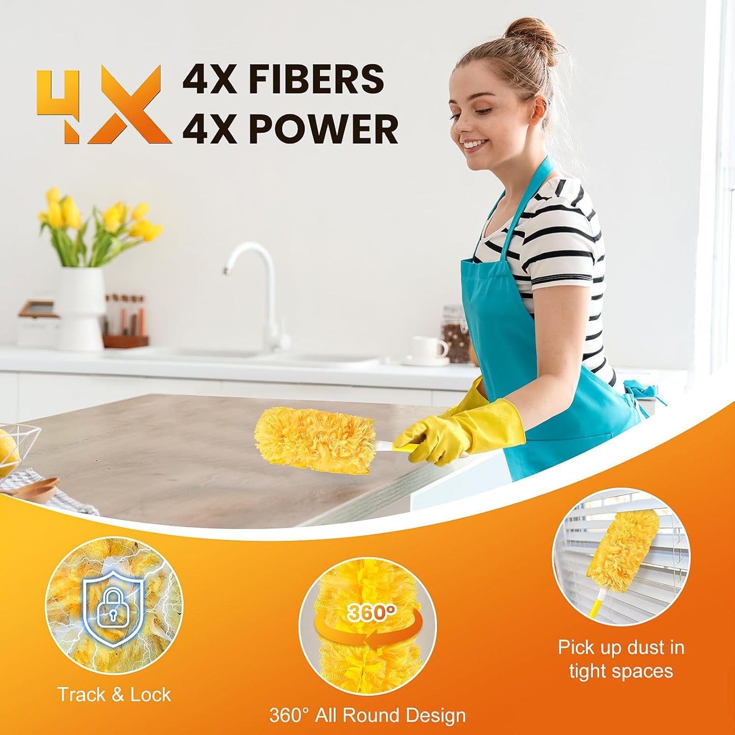 Clnez Duster Refills 360 for Swiffer 50 pcs & Handle & Extendable Handle*1 Disposable Feather Duster Multi Surface Refills