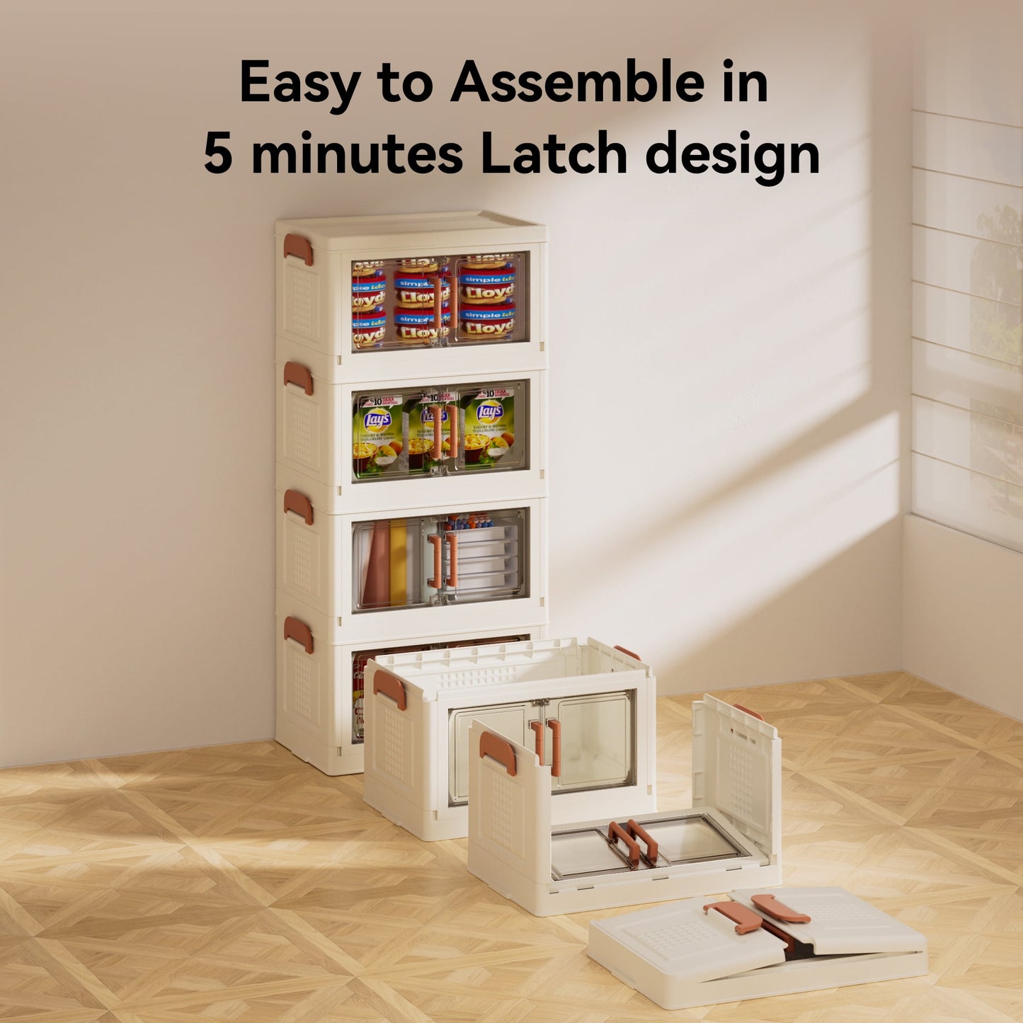 4-Pack Stackable Storage Bins with Clear Doors and Lids - 4-Tier Organizer for Office, Home, or Classroom - Space-Saving and Durable Desktop Storage Solution