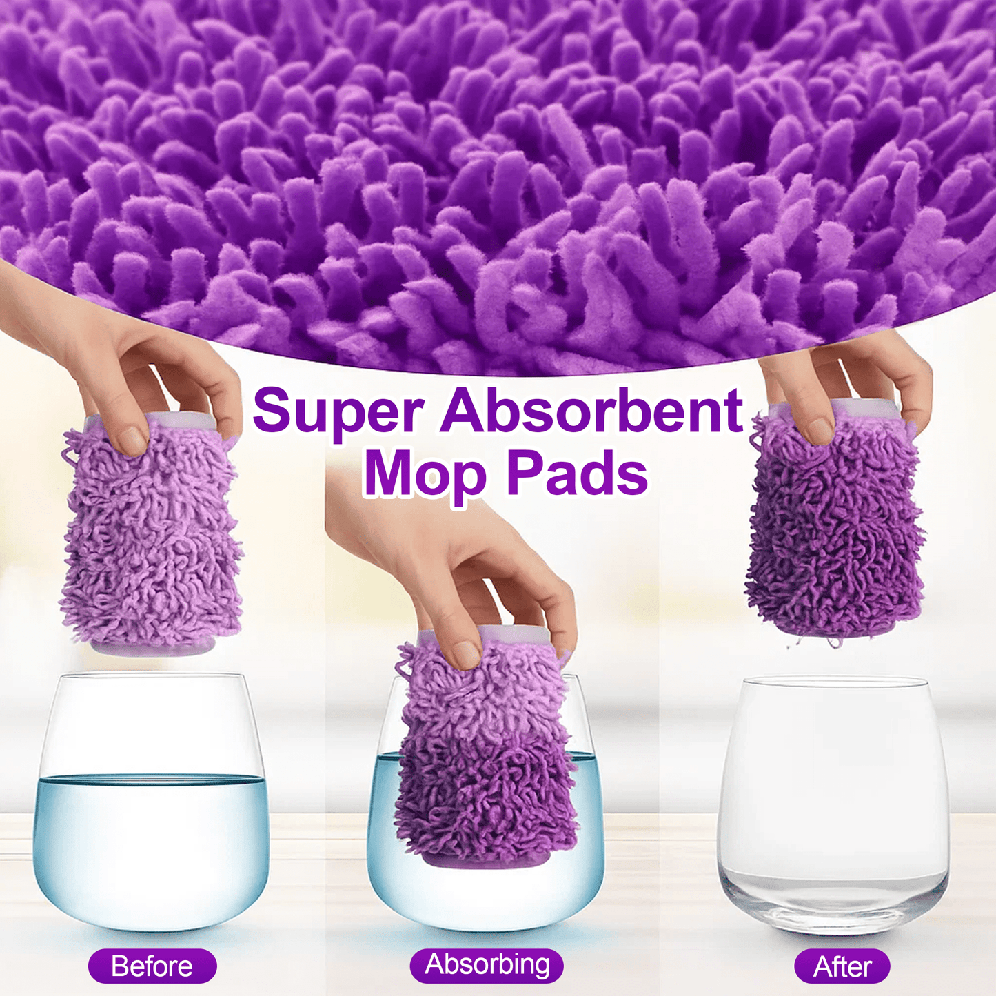 Clnez 6-Pack Reusable Microfiber Mop Pads for PowerMop – Machine Washable Wet Mop Refills for Hardwood Floors – Fits 13”–15” Spray Mops