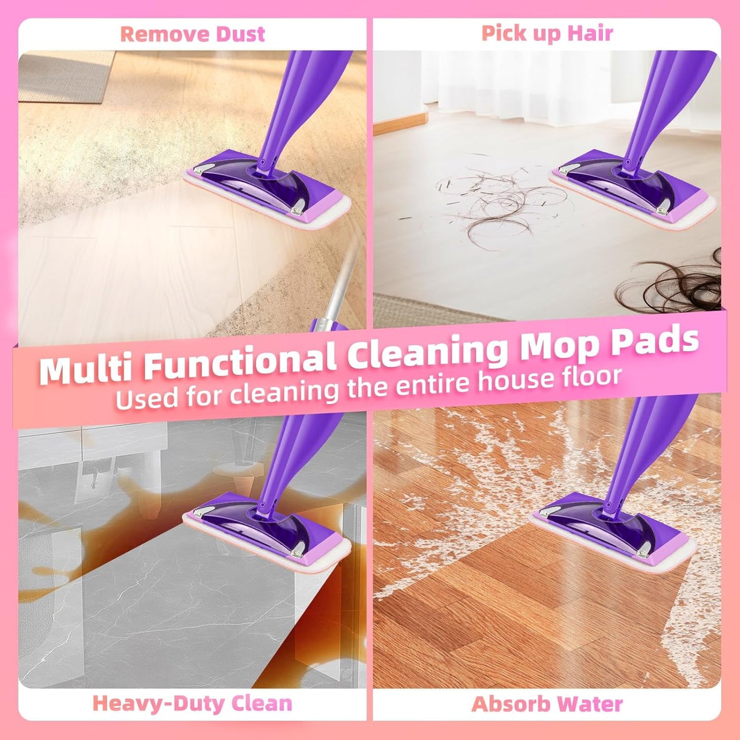 6 Pack Power Scrubbing Reusable Mop Pads for WetJet – Washable Microfiber Wet & Dry Mop Refills for 10”–12” Spray Mops – Deep Cleaning Pads for Hardwood, Tile & More