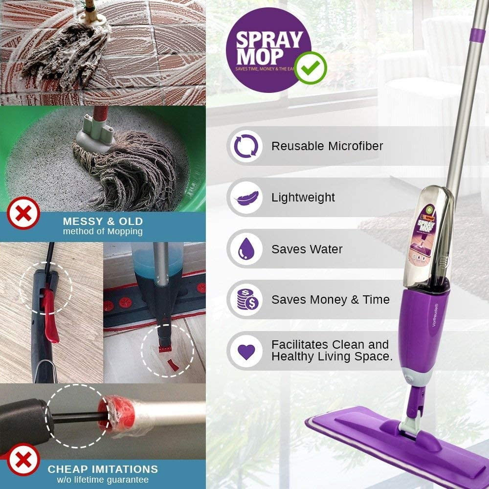 Clnez Floor Spray Mop  Included Refillable 700Ml Capacity Bottle and Reusable Machine Washable Microfiber Pad