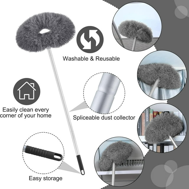 Ceiling Fan Cleaner Duster with Extension Handle Long Reusable Microfiber Ceiling Fan Blade Cleaner Removable Washable 12.99 to 47.24 in for Cleaning Wall Furniture Bookshelves Door (Gray)